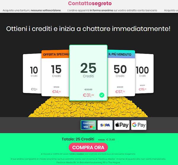 Contatto Segreto Prezzi e Metodi di Pagamento